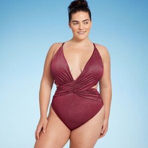 Women's Monokini Plunge Cut Out High Leg Lurex One Piece Shade & Shore Burgundy